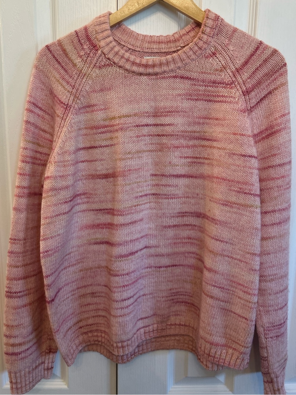 J.Crew Factory Pink Marled Raglan Space-Dyed Sweater Cotton Blend L